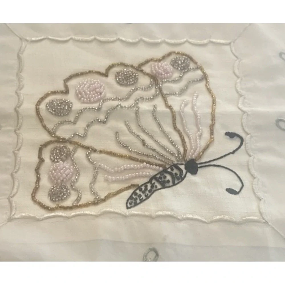 Vintage Boudoir Pillow 15x15 Cover Square Flowers Butterfly Beads Embroidered